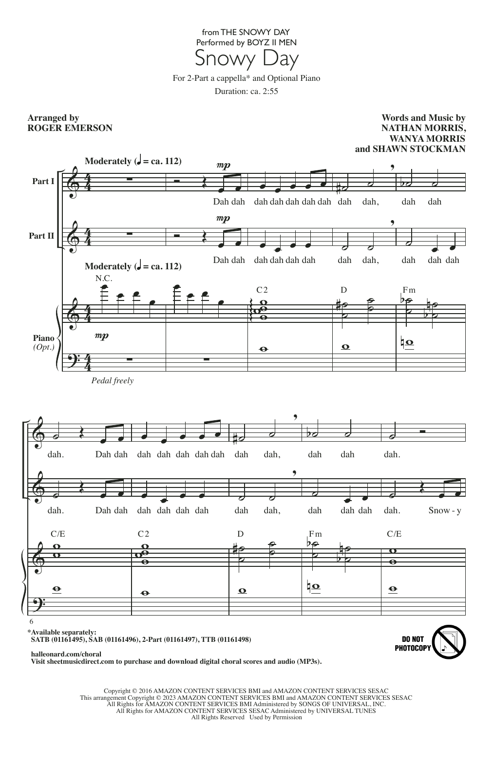 Boyz II Men Snowy Day (from The Snowy Day) (arr. Roger Emerson) sheet music notes and chords arranged for 2-Part Choir