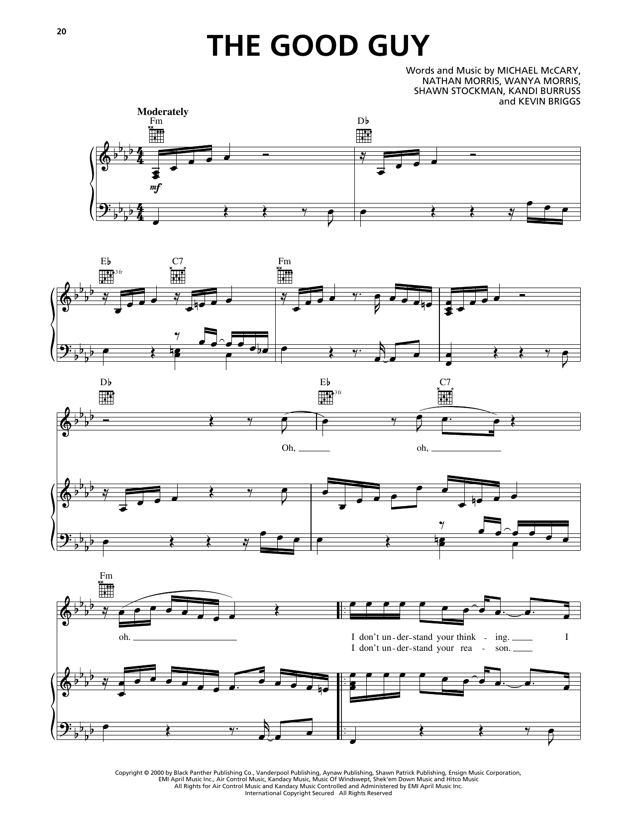 Boyz II Men The Good Guy sheet music notes and chords arranged for Piano, Vocal & Guitar Chords (Right-Hand Melody)