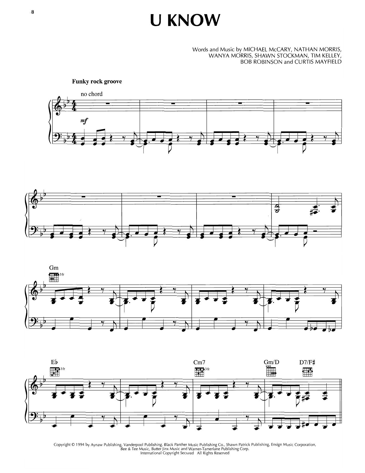 Boyz II Men U Know sheet music notes and chords arranged for Piano, Vocal & Guitar Chords (Right-Hand Melody)