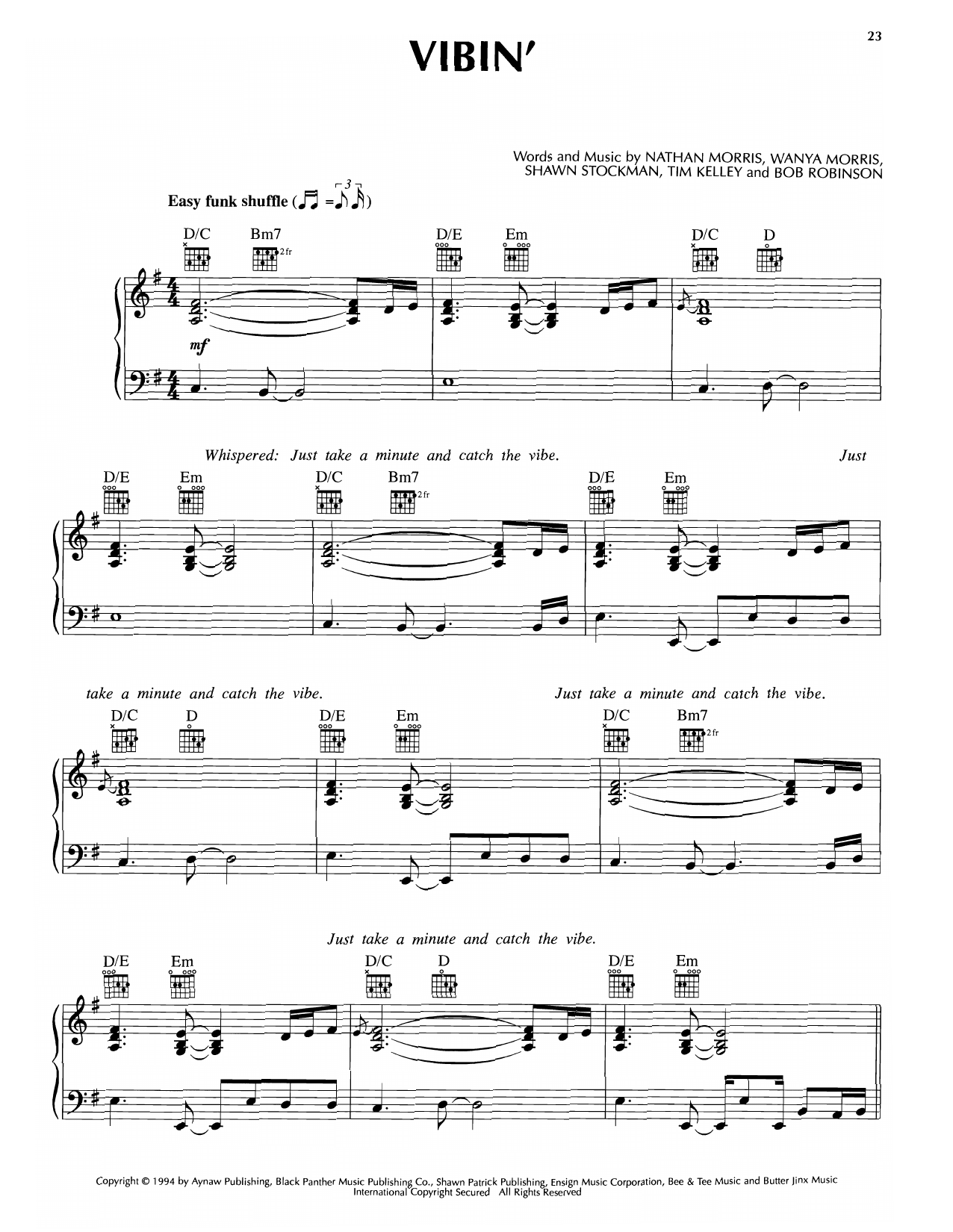 Boyz II Men Vibin' sheet music notes and chords arranged for Piano, Vocal & Guitar Chords (Right-Hand Melody)