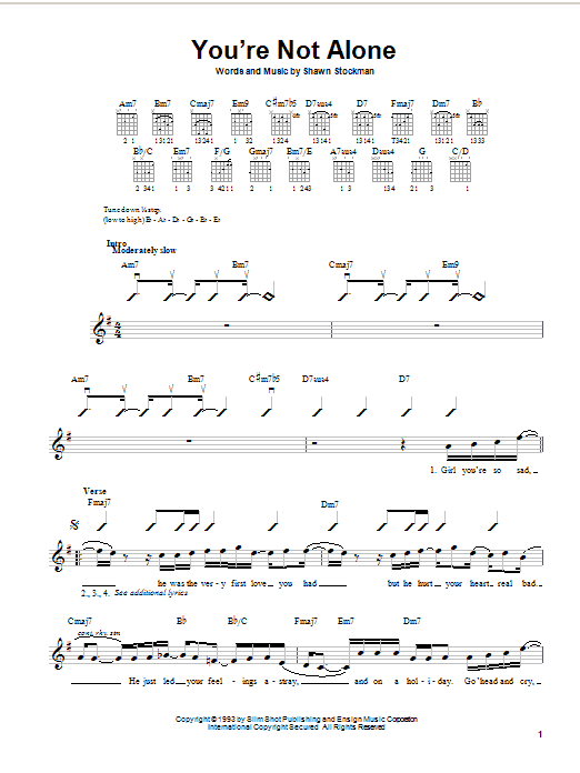 Boyz II Men You're Not Alone sheet music notes and chords arranged for Easy Guitar