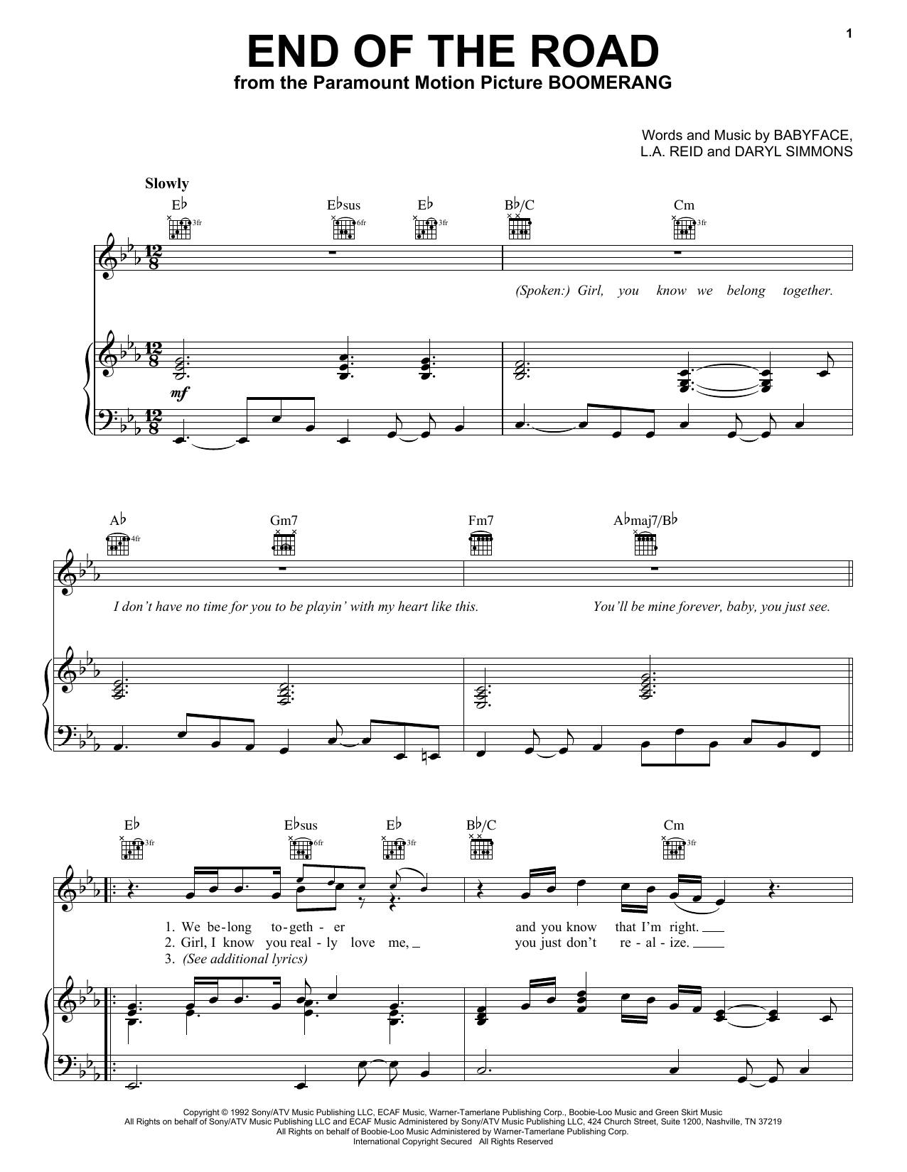 Boyz II Men End Of The Road sheet music notes and chords arranged for Lead Sheet / Fake Book