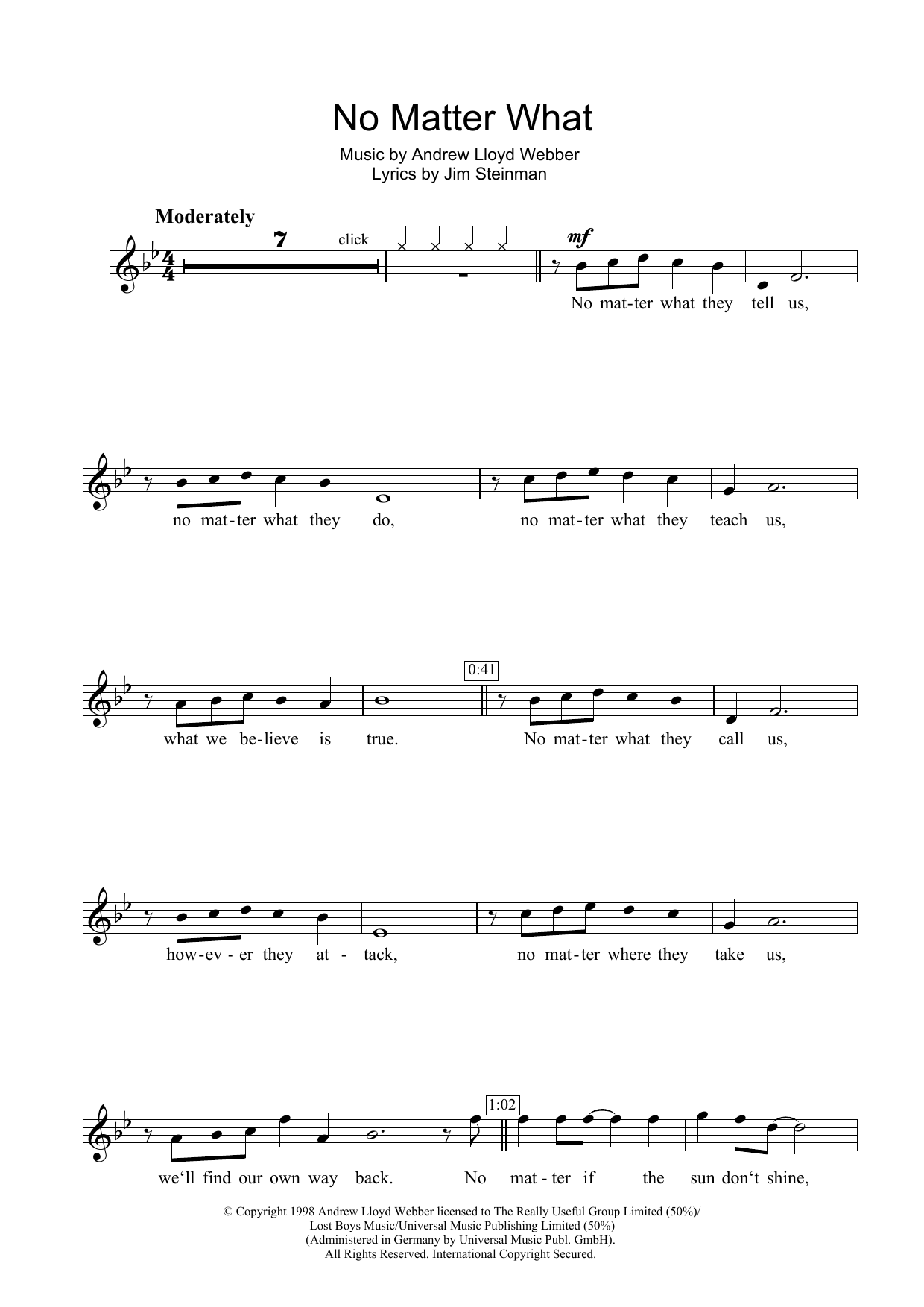 Boyzone No Matter What (from Whistle Down The Wind) sheet music notes and chords arranged for Beginner Piano
