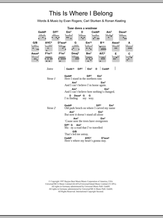 Boyzone This Is Where I Belong sheet music notes and chords arranged for Piano Chords/Lyrics