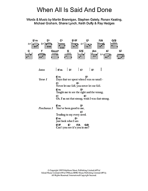 Boyzone When All Is Said And Done sheet music notes and chords arranged for Guitar Chords/Lyrics