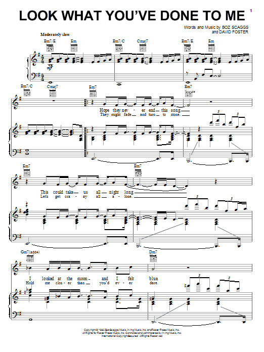 Boz Scaggs Look What You've Done To Me sheet music notes and chords arranged for Piano, Vocal & Guitar Chords (Right-Hand Melody)