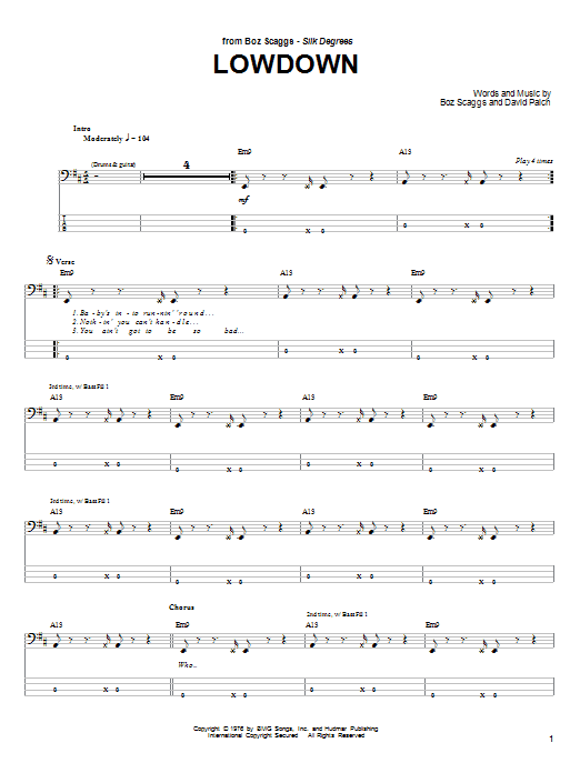 Boz Scaggs Lowdown sheet music notes and chords arranged for Piano, Vocal & Guitar Chords (Right-Hand Melody)