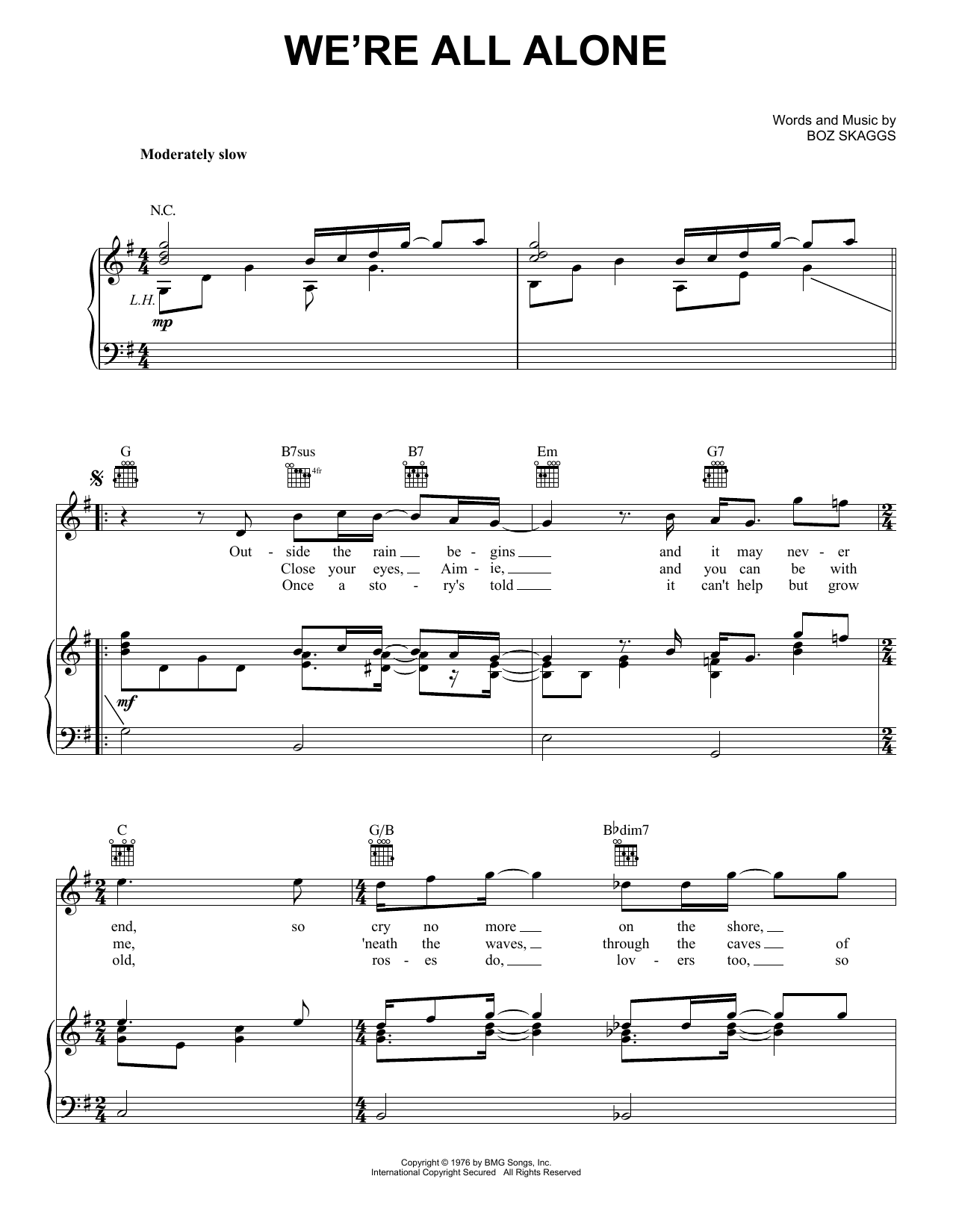 Boz Scaggs We're All Alone sheet music notes and chords arranged for Easy Piano