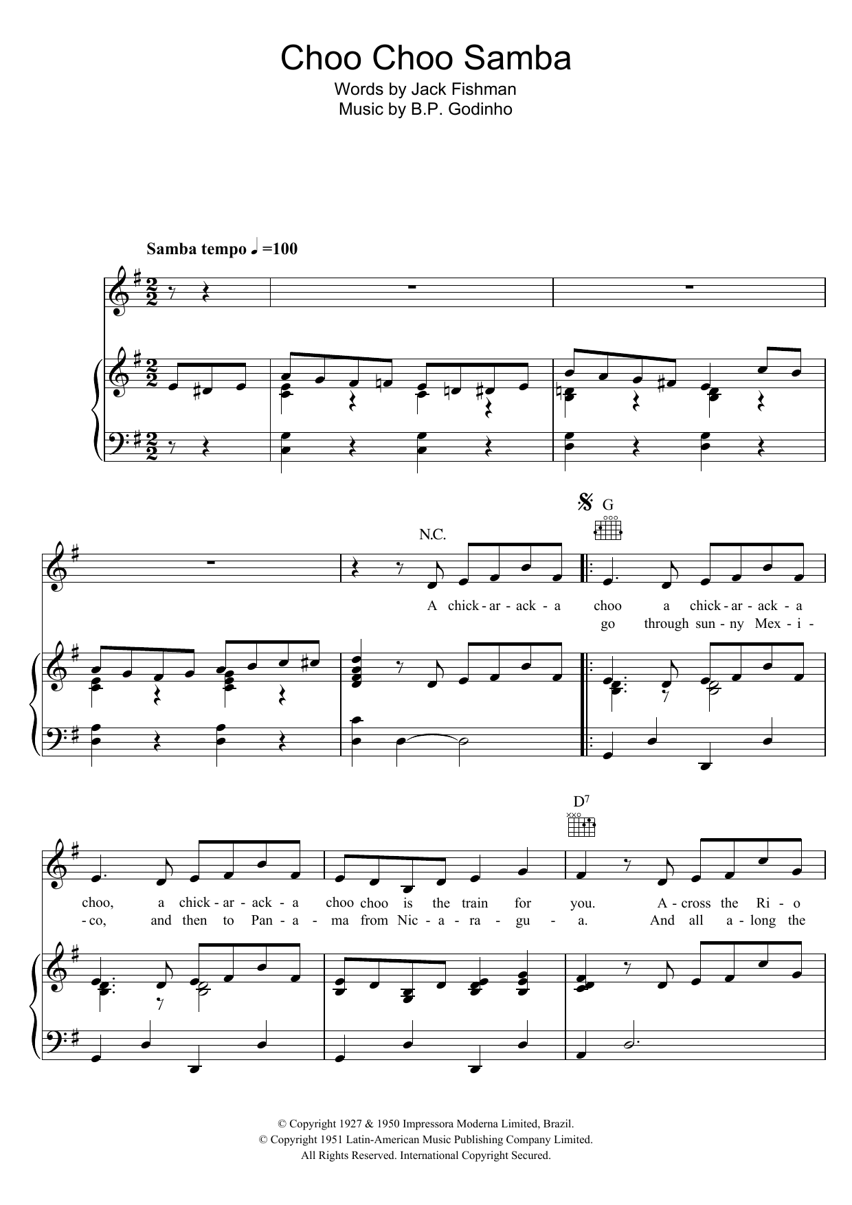 B.P. Godinho Choo Choo Samba sheet music notes and chords arranged for Piano, Vocal & Guitar Chords