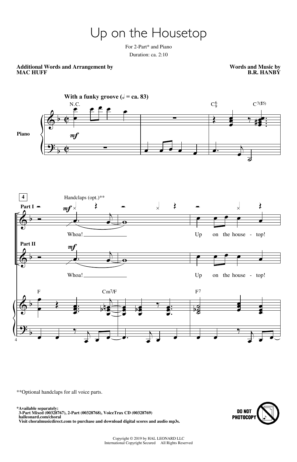 B.R. Hanby Up On The Housetop (arr. Mac Huff) sheet music notes and chords arranged for 2-Part Choir