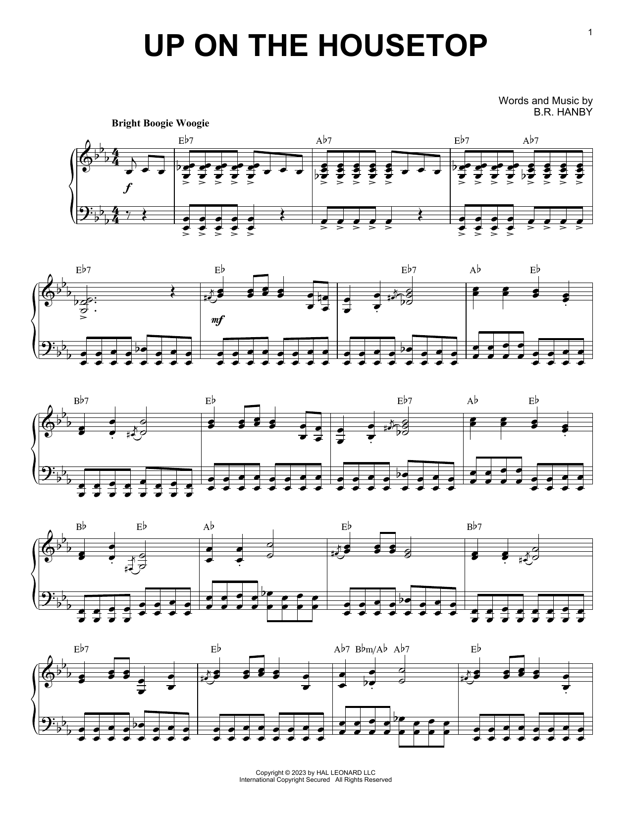 B.R. Hanby Up On The Housetop [Boogie Woogie version] (arr. Brent Edstrom) sheet music notes and chords arranged for Piano Solo