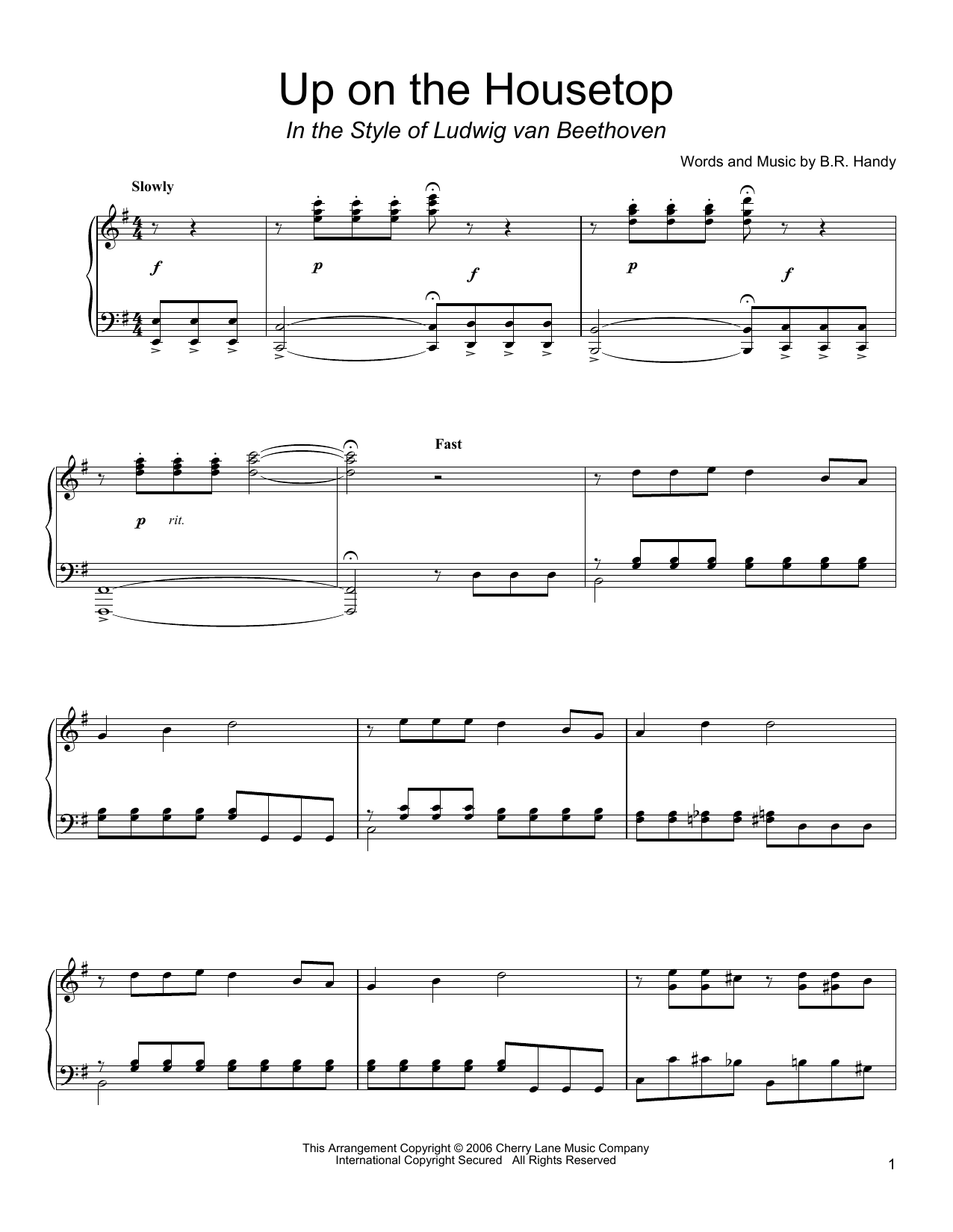 B.R. Hanby Up On The Housetop (in the style of Ludwig van Beethoven) (arr. David Pearl) sheet music notes and chords arranged for Piano Solo