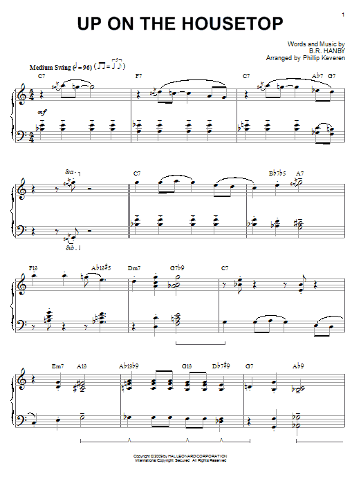 B.R. Hanby Up On The Housetop [Jazz version] (arr. Phillip Keveren) sheet music notes and chords arranged for Easy Piano