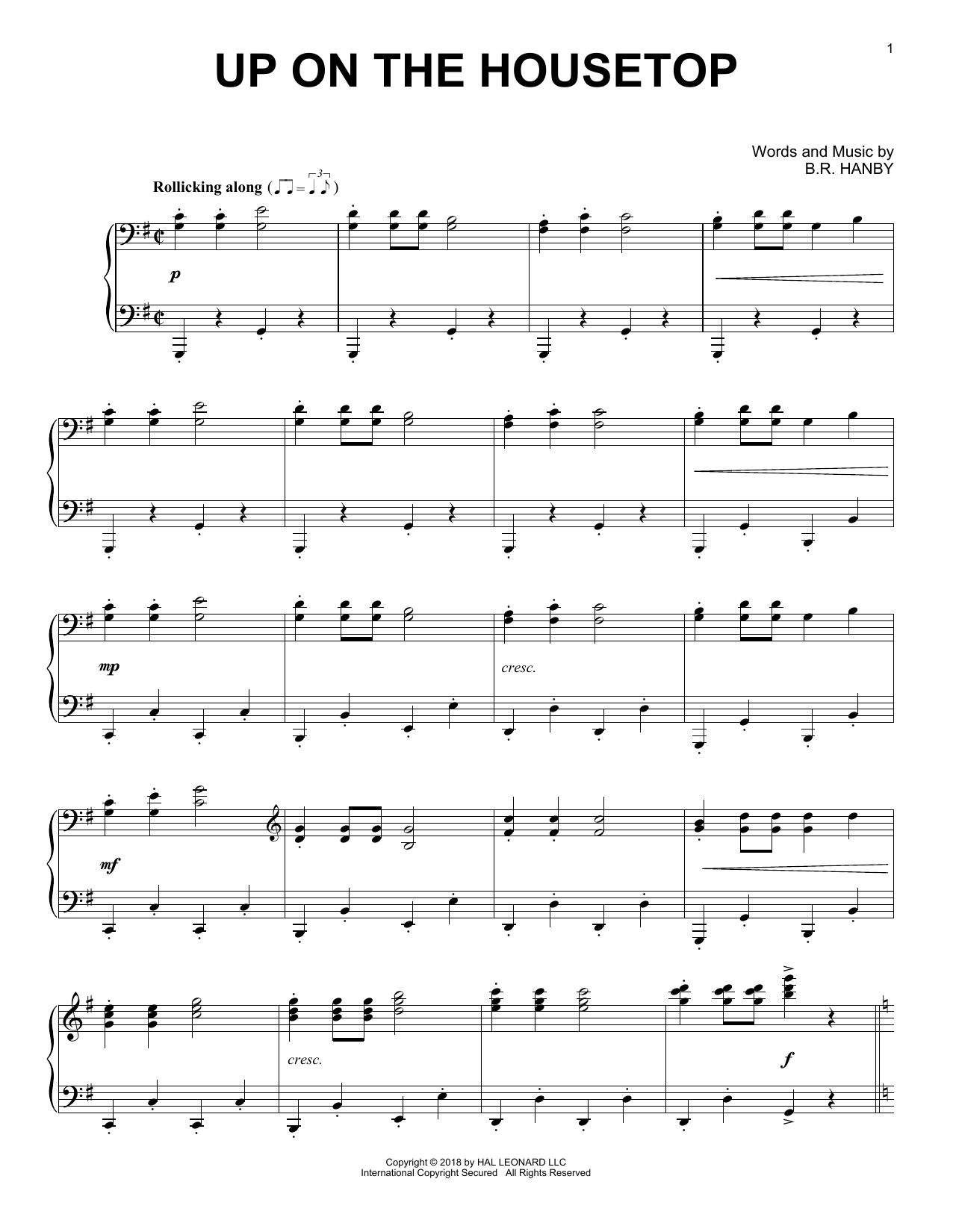 B.R. Hanby Up On The Housetop [Jazz version] sheet music notes and chords arranged for Piano Solo