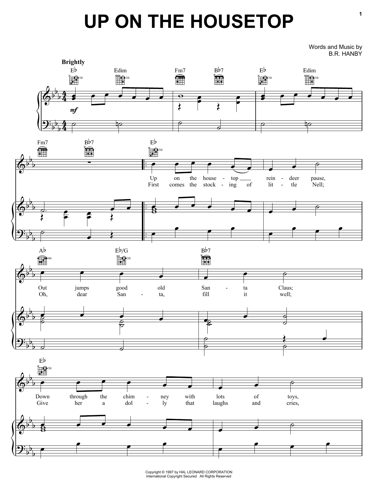 B.R. Hanby Up On The Housetop sheet music notes and chords arranged for Piano, Vocal & Guitar Chords (Right-Hand Melody)
