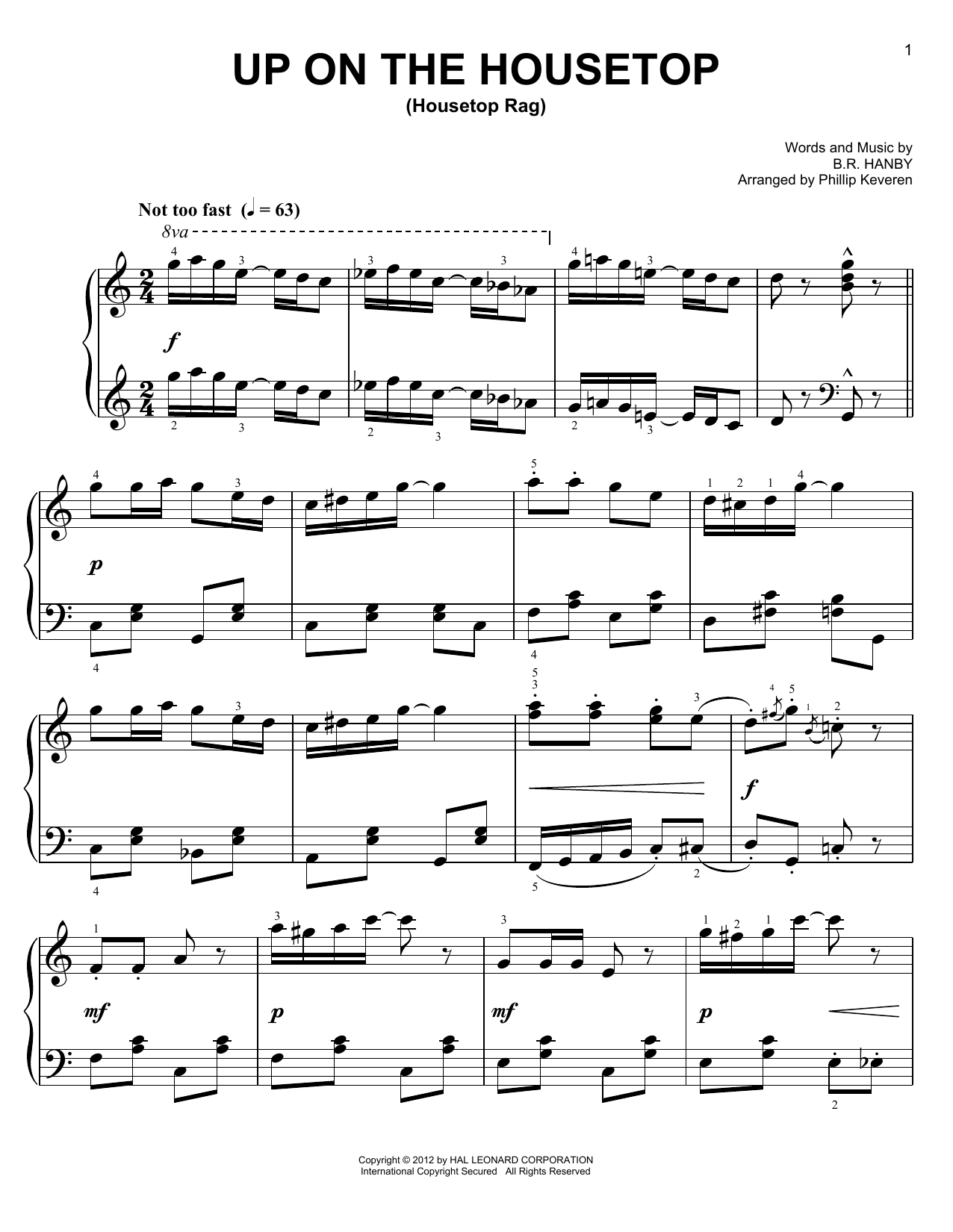 B.R. Hanby Up On The Housetop [Ragtime version] (arr. Phillip Keveren) sheet music notes and chords arranged for Easy Piano