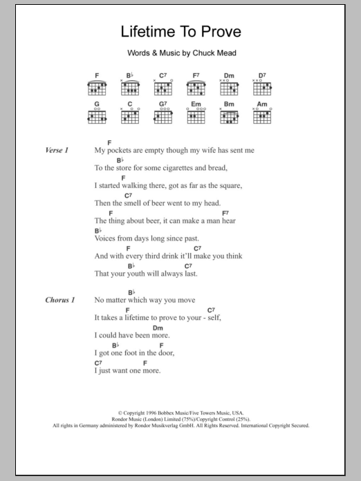 BR549 Lifetime To Prove sheet music notes and chords arranged for Guitar Chords/Lyrics
