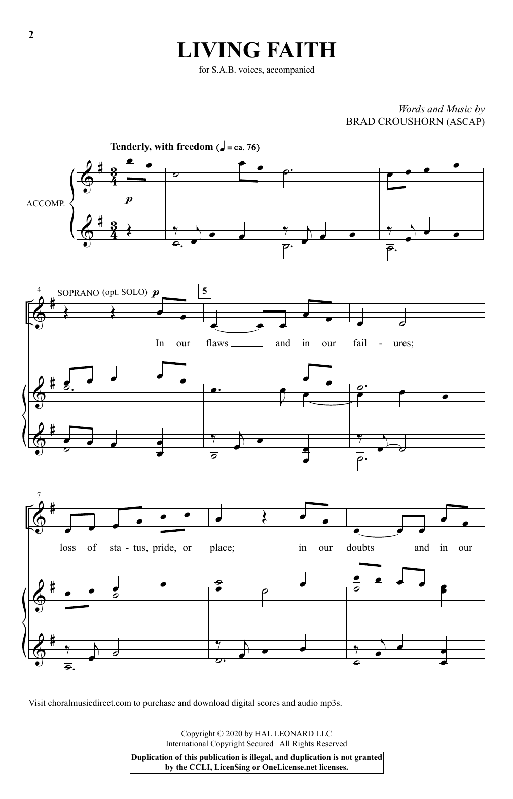 Brad Croushorn Living Faith sheet music notes and chords arranged for SAB Choir