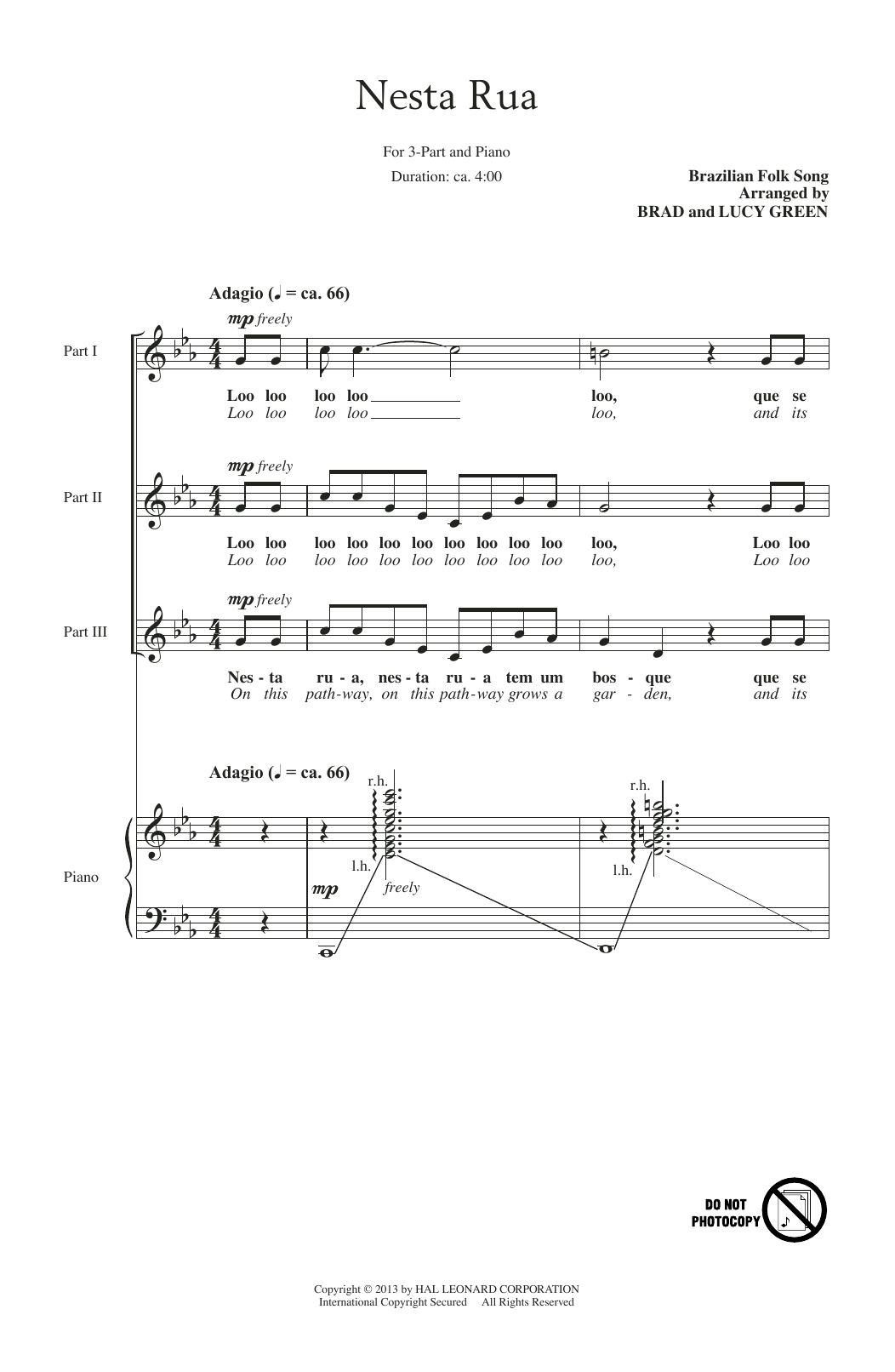 Brad Green Nesta Rua sheet music notes and chords arranged for 3-Part Treble Choir