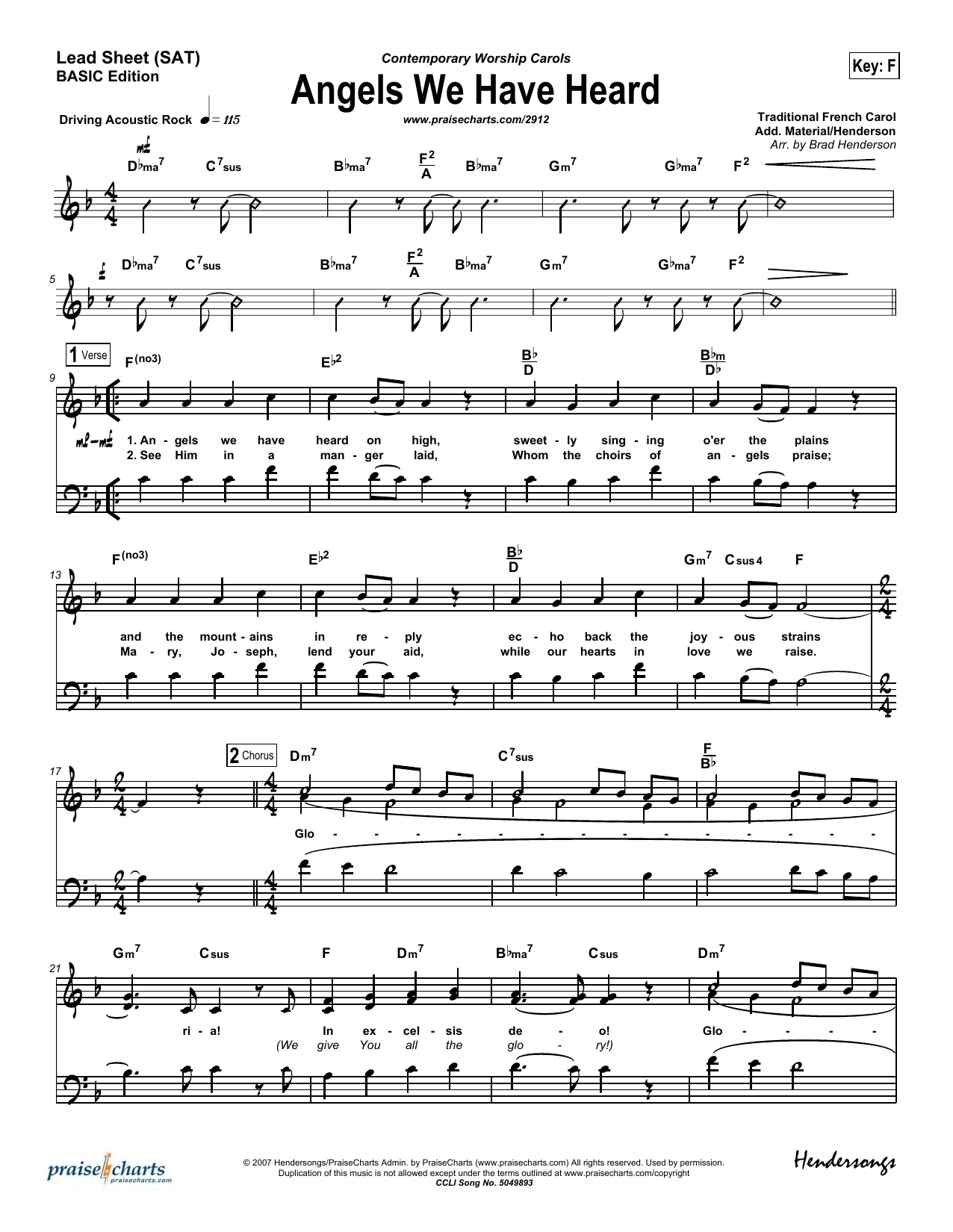 Brad Henderson Angels We Have Heard on High sheet music notes and chords arranged for Lead Sheet / Fake Book