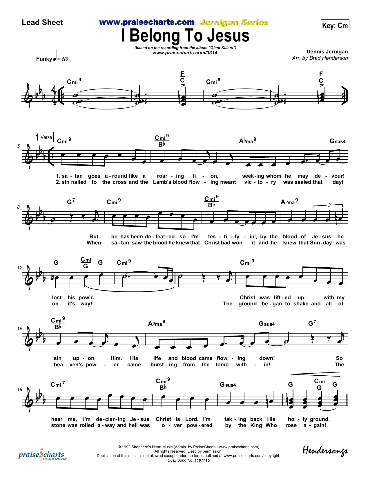 Brad Henderson I Belong to Jesus sheet music notes and chords arranged for Lead Sheet / Fake Book
