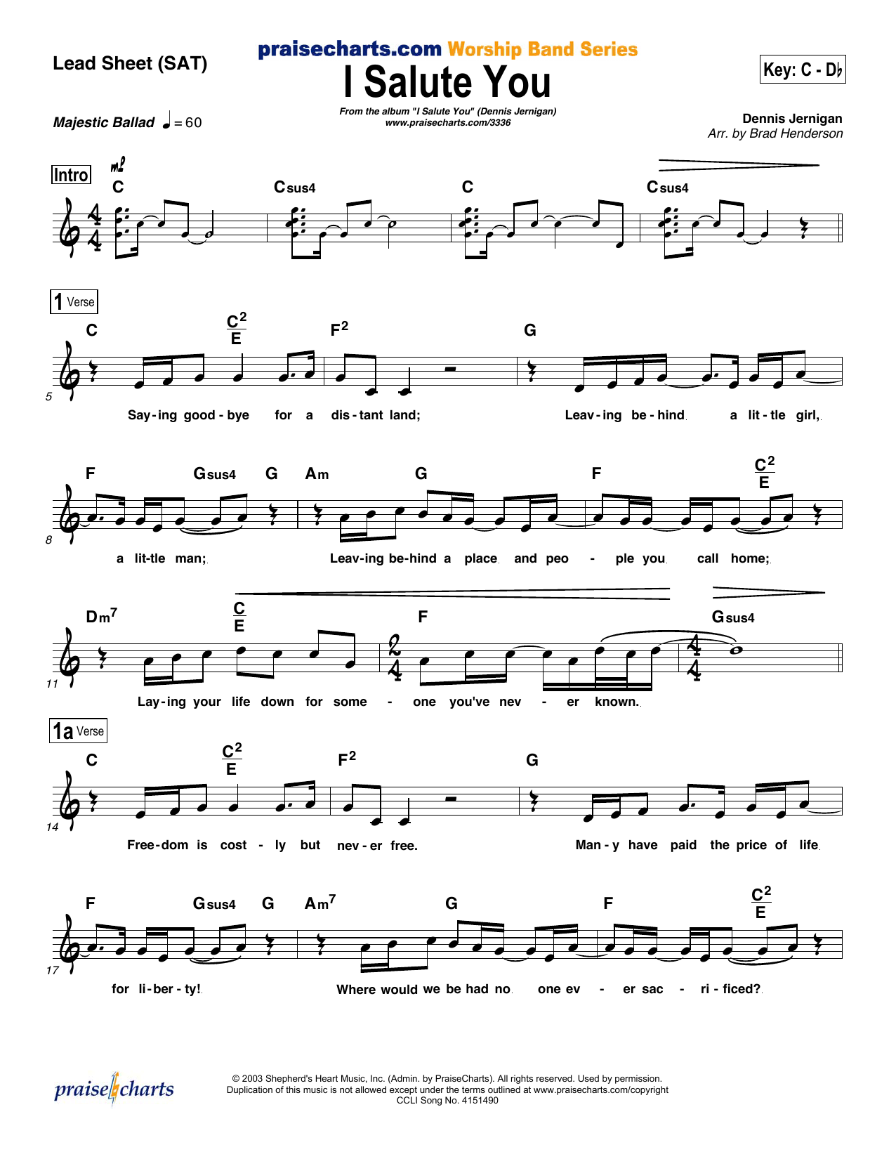 Brad Henderson I Salute You sheet music notes and chords arranged for Lead Sheet / Fake Book