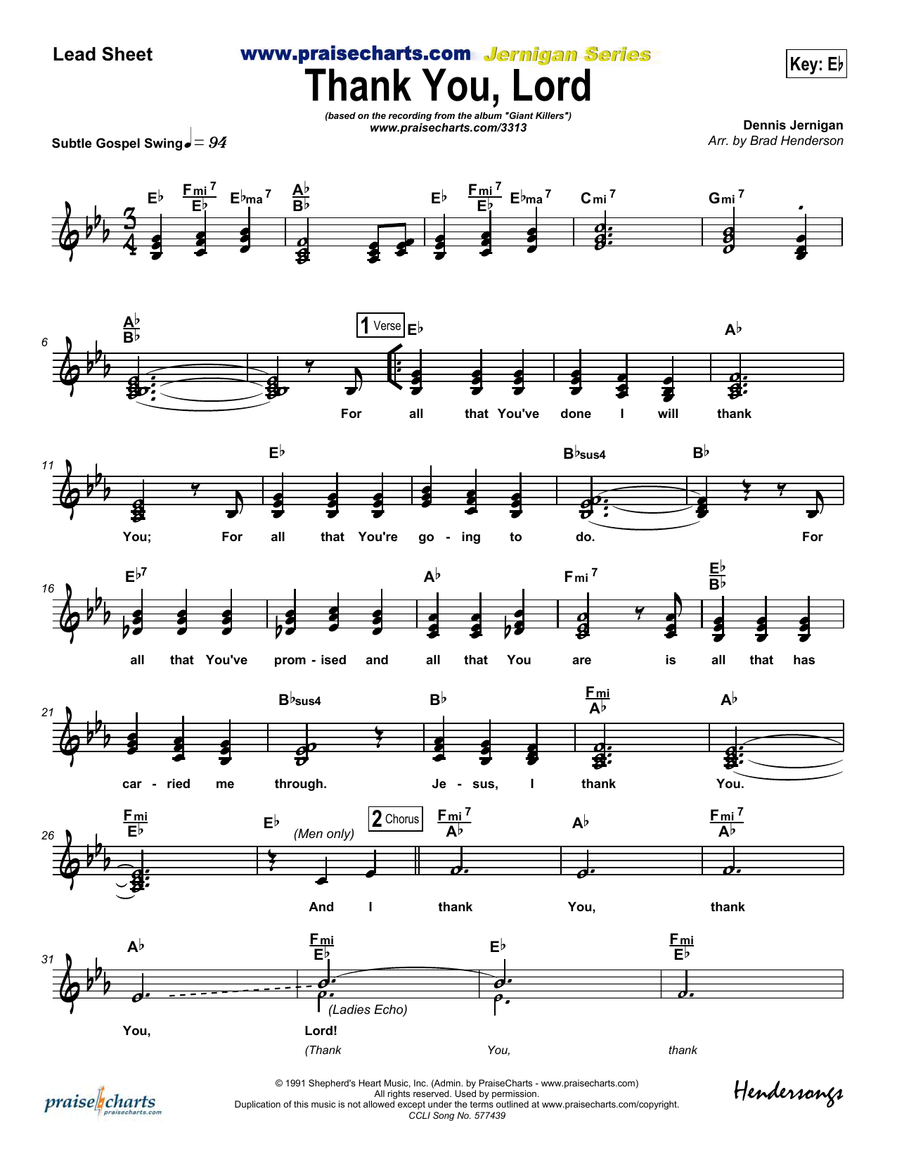 Brad Henderson Thank You Lord sheet music notes and chords arranged for Lead Sheet / Fake Book