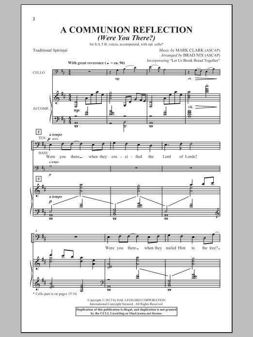 Brad Nix A Communion Reflection (Were You There?) sheet music notes and chords arranged for SATB Choir