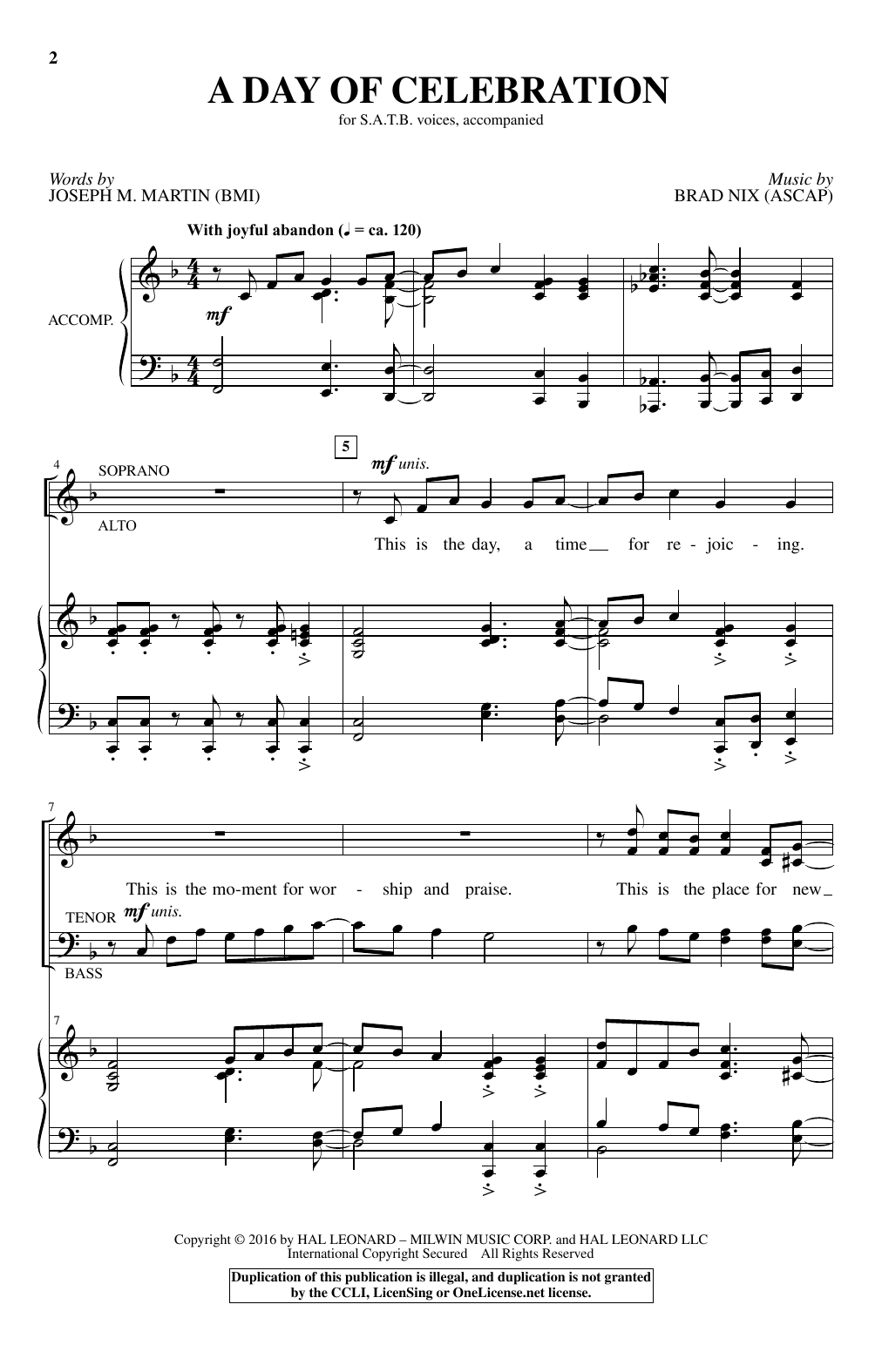 Brad Nix A Day Of Celebration sheet music notes and chords arranged for SATB Choir