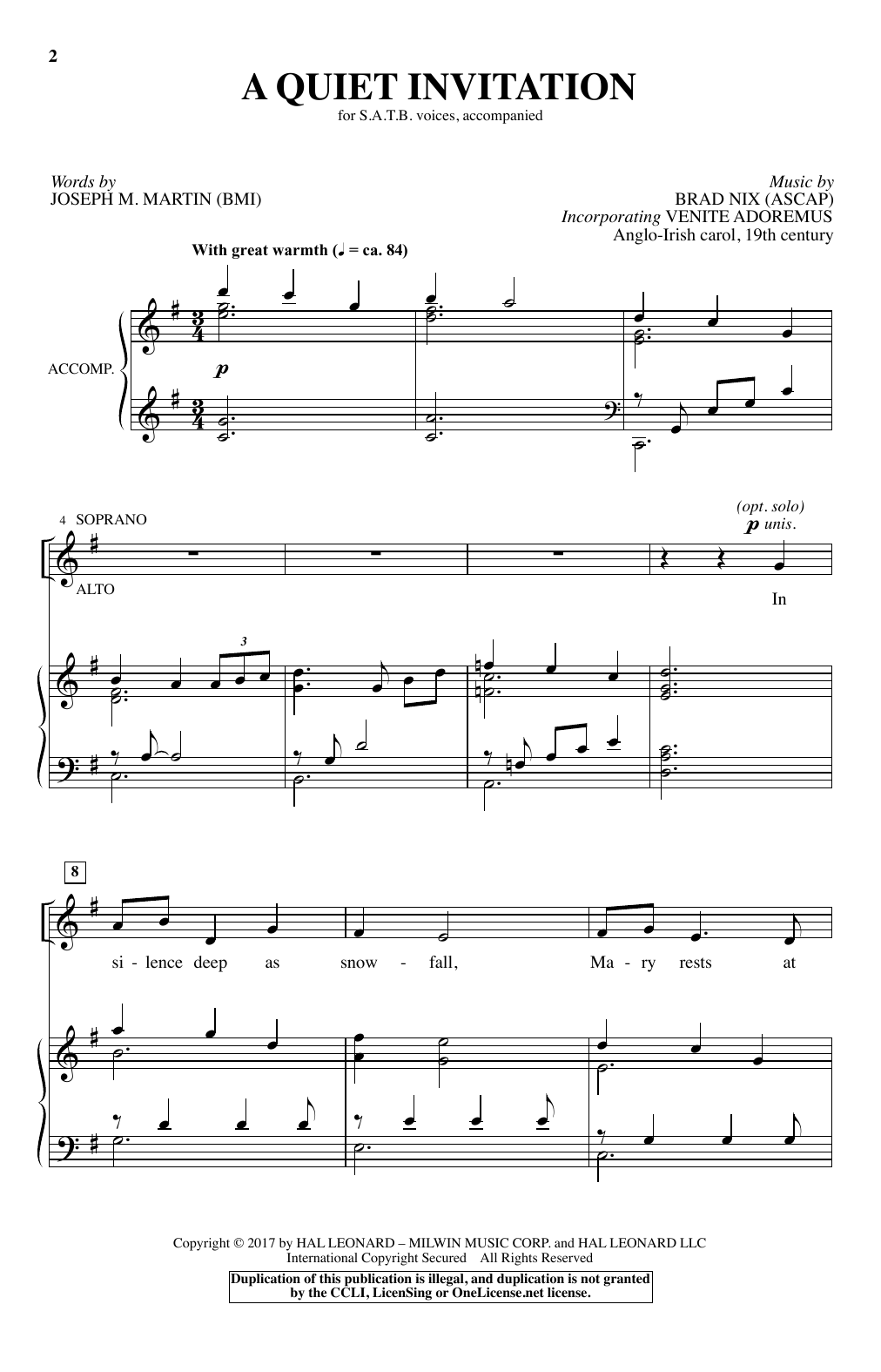 Brad Nix A Quiet Invitation sheet music notes and chords arranged for SATB Choir