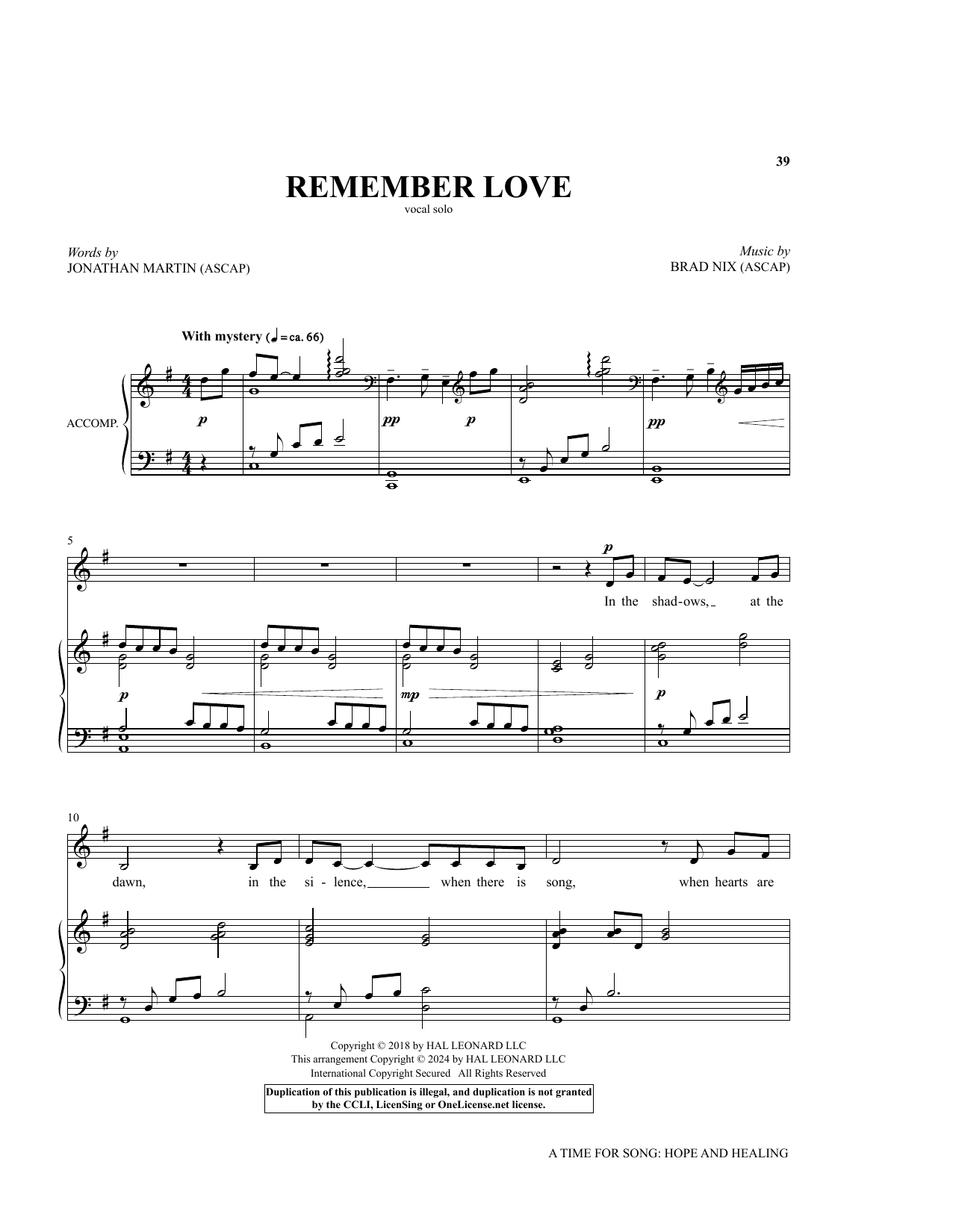 Brad Nix and Jonathan Martin Remember Love sheet music notes and chords arranged for Piano & Vocal