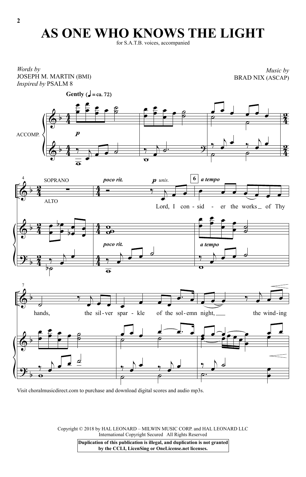 Brad Nix As One Who Knows The Light sheet music notes and chords arranged for SATB Choir