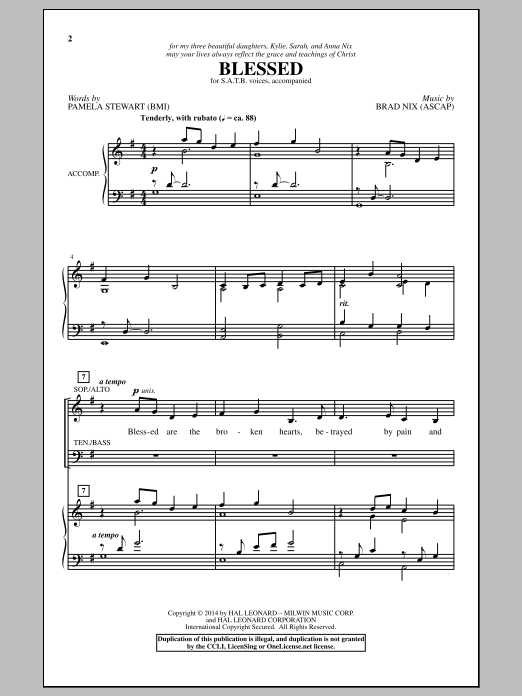 Brad Nix Blessed sheet music notes and chords arranged for SATB Choir