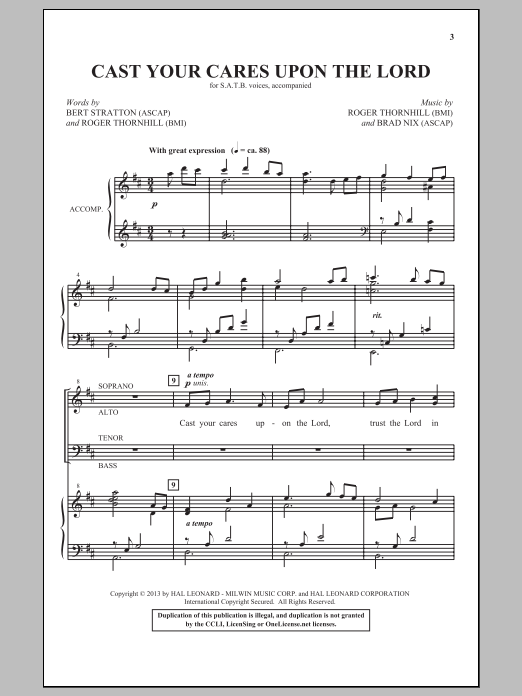 Brad Nix Cast Your Cares Upon The Lord sheet music notes and chords arranged for SATB Choir
