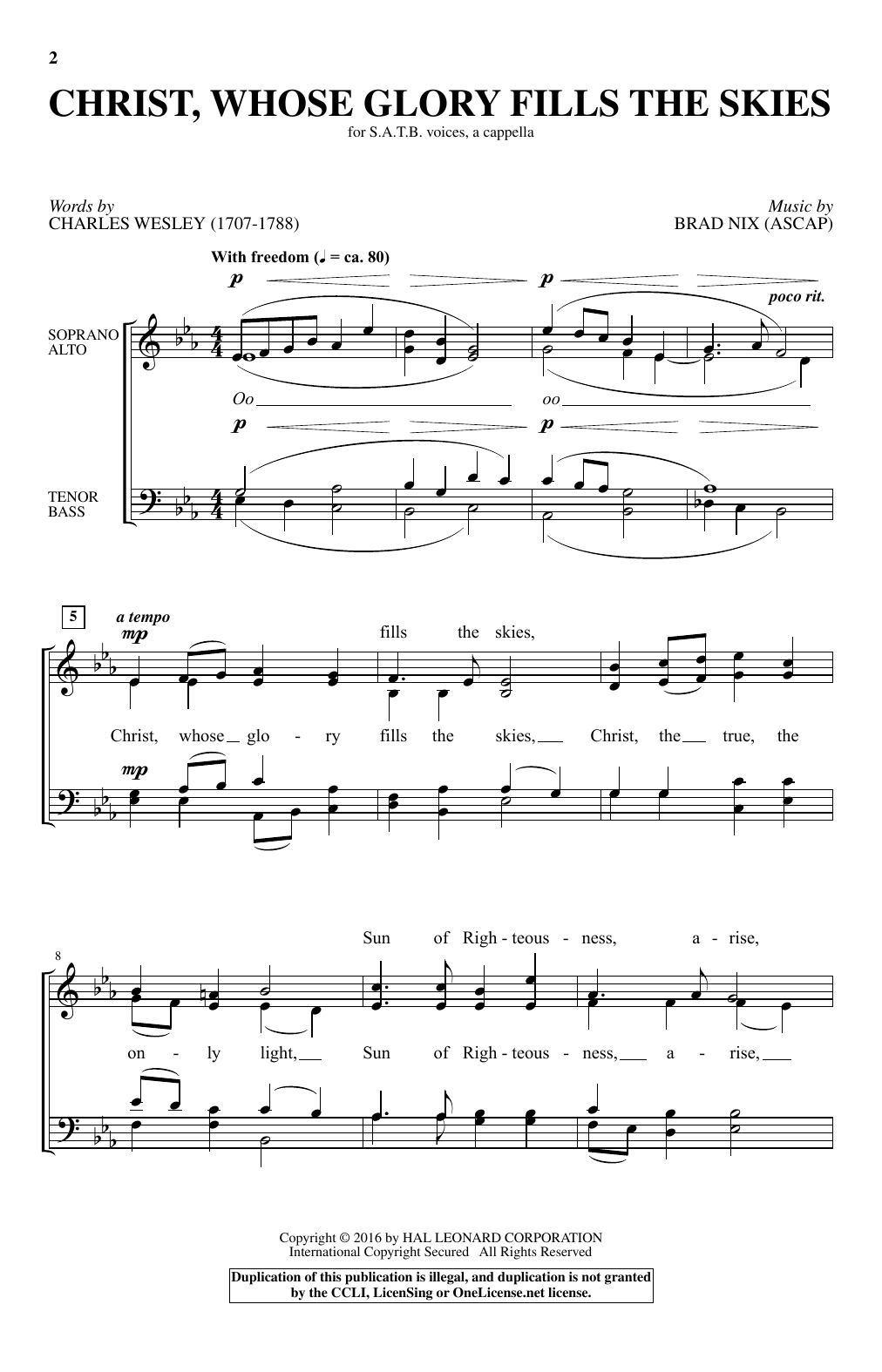 Brad Nix Christ, Whose Glory Fills The Skies sheet music notes and chords arranged for SATB Choir
