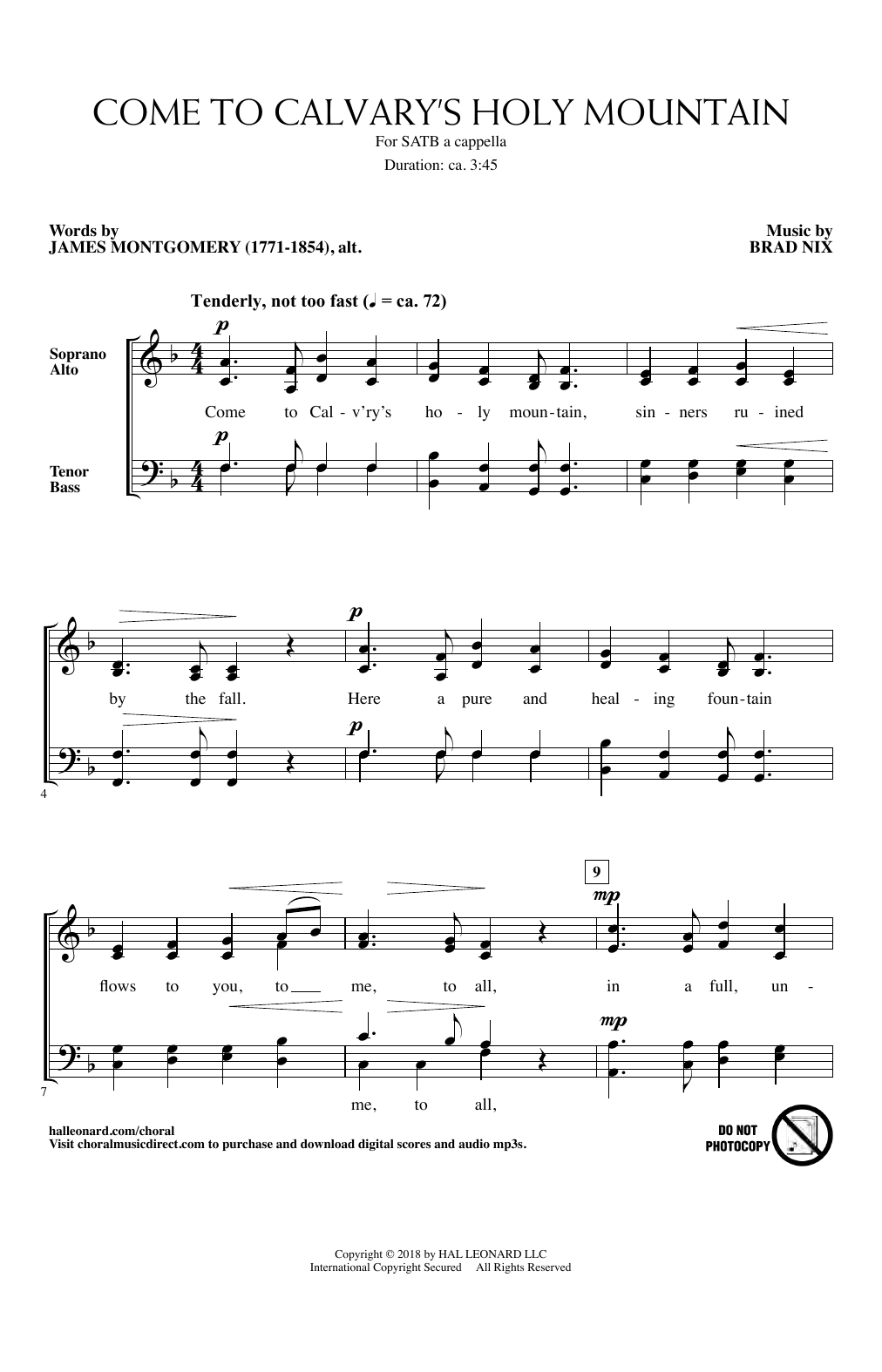 Brad Nix Come To Calvary's Holy Mountain sheet music notes and chords arranged for SATB Choir