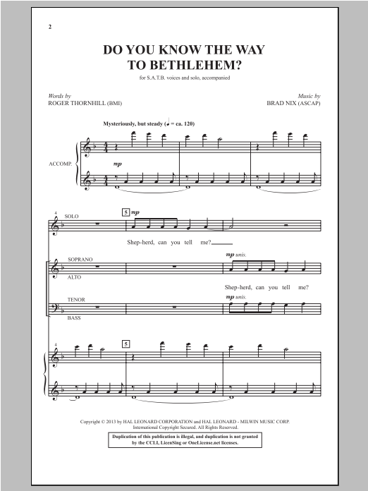 Brad Nix Do You Know The Way To Bethlehem? sheet music notes and chords arranged for SATB Choir