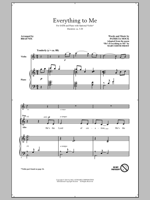 Brad Nix Everything To Me sheet music notes and chords arranged for Choir