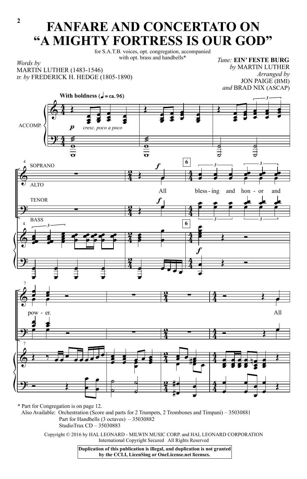 Brad Nix Fanfare and Concertato on A Mighty Fortress Is Our God sheet music notes and chords arranged for SATB Choir
