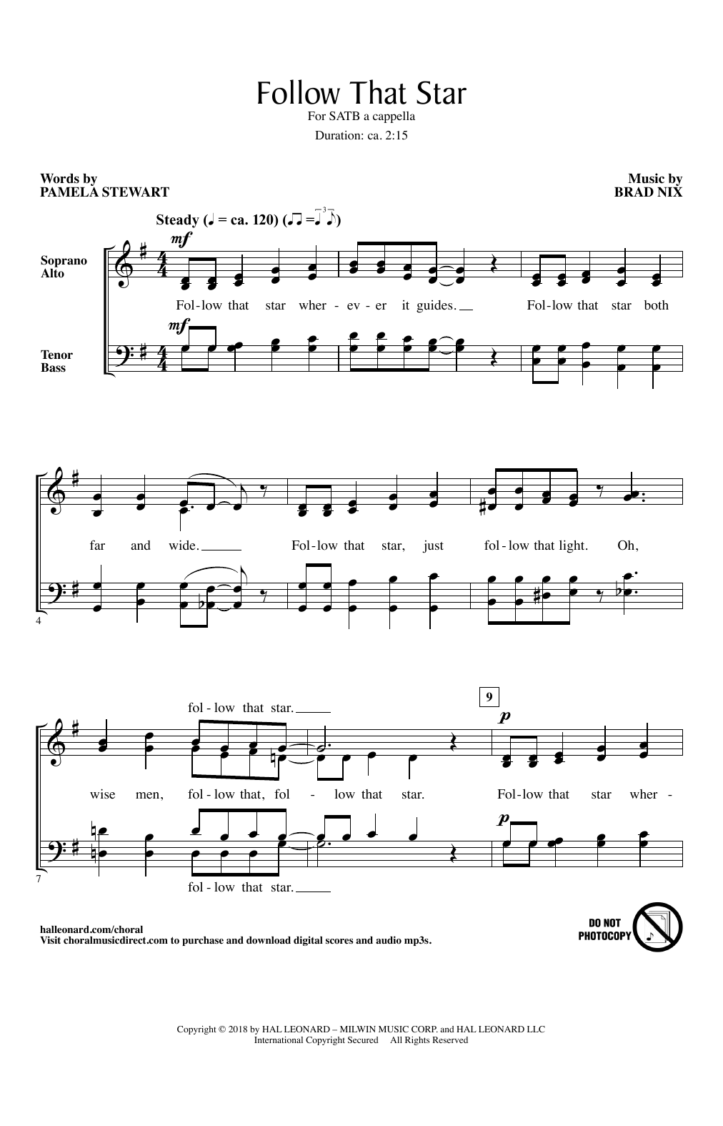 Brad Nix Follow That Star sheet music notes and chords arranged for SATB Choir