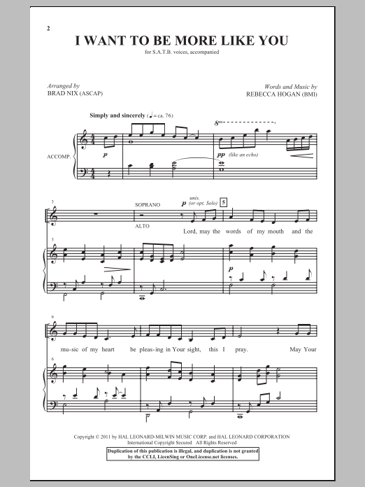 Brad Nix I Want To Be More Like You sheet music notes and chords arranged for SATB Choir