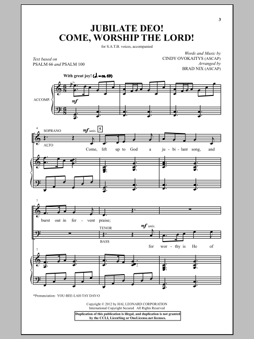 Brad Nix Jubilate Deo! Come Worship The Lord! sheet music notes and chords arranged for SATB Choir