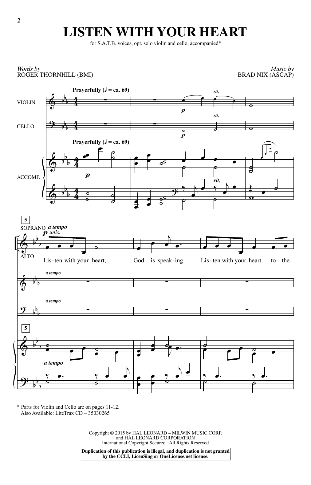 Brad Nix Listen With Your Heart sheet music notes and chords arranged for SATB Choir