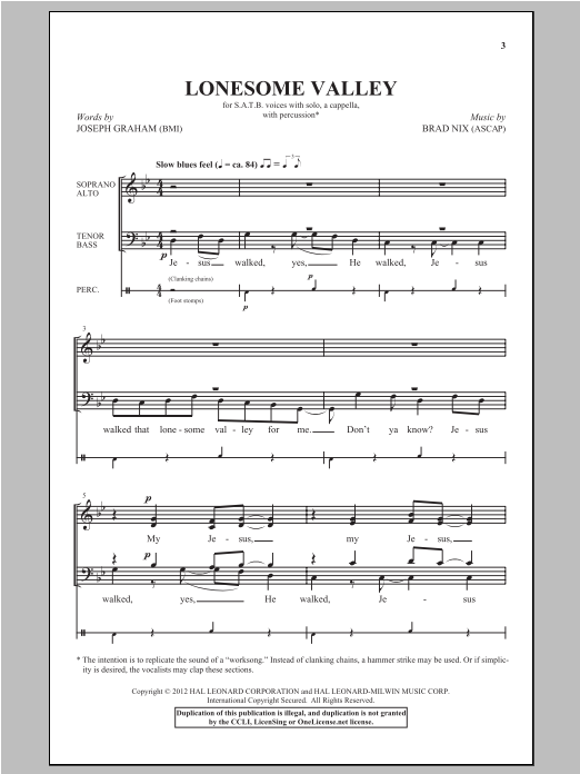 Brad Nix Lonesome Valley sheet music notes and chords arranged for SATB Choir