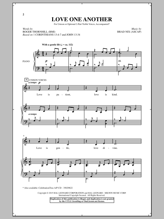 Brad Nix Love One Another sheet music notes and chords arranged for Choir