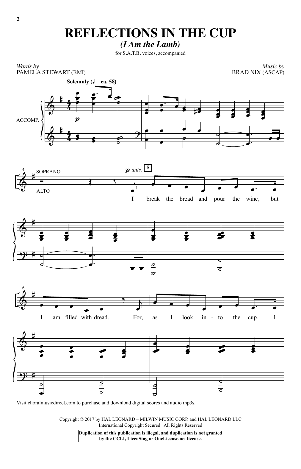 Brad Nix Reflections In The Cup (I Am The Lamb) sheet music notes and chords arranged for SATB Choir