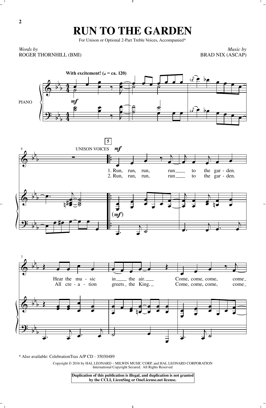 Brad Nix Run To The Garden sheet music notes and chords arranged for 2-Part Choir