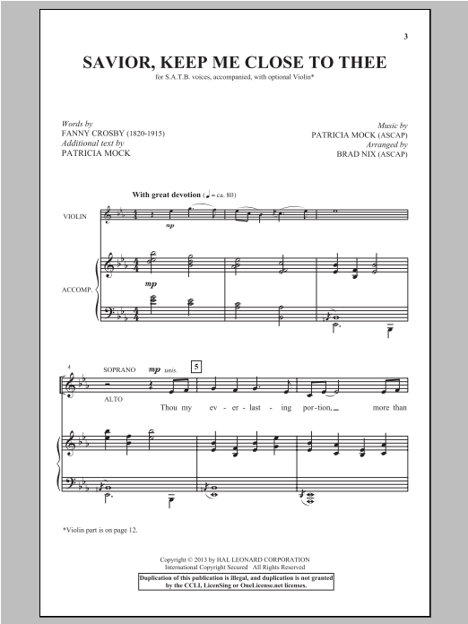 Brad Nix Savior, Keep Me Close To Thee sheet music notes and chords arranged for SATB Choir