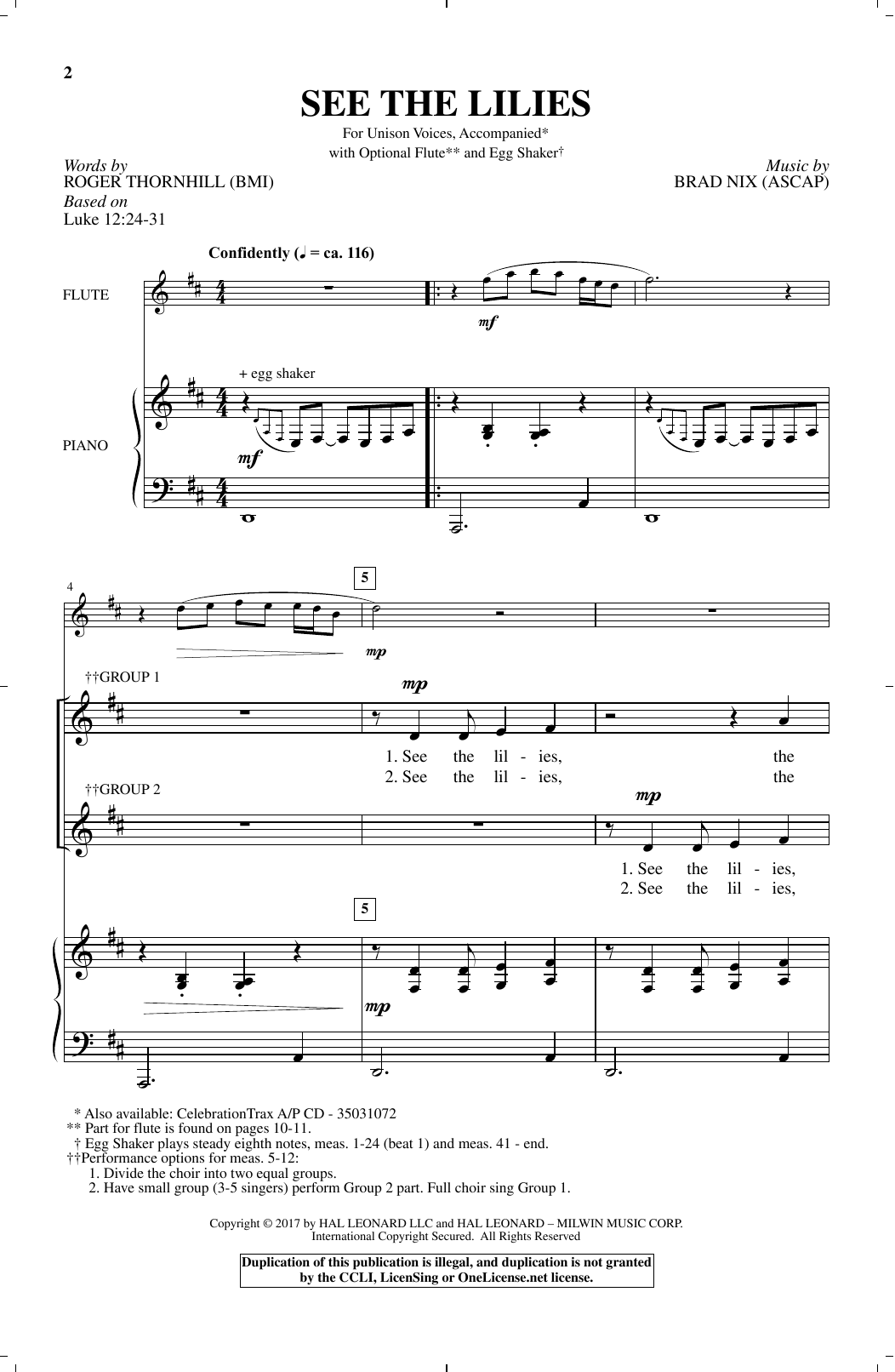 Brad Nix See The Lilies sheet music notes and chords arranged for Unison Choir