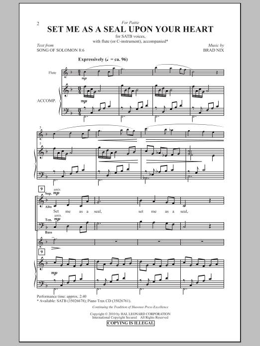 Brad Nix Set Me As A Seal sheet music notes and chords arranged for SATB Choir
